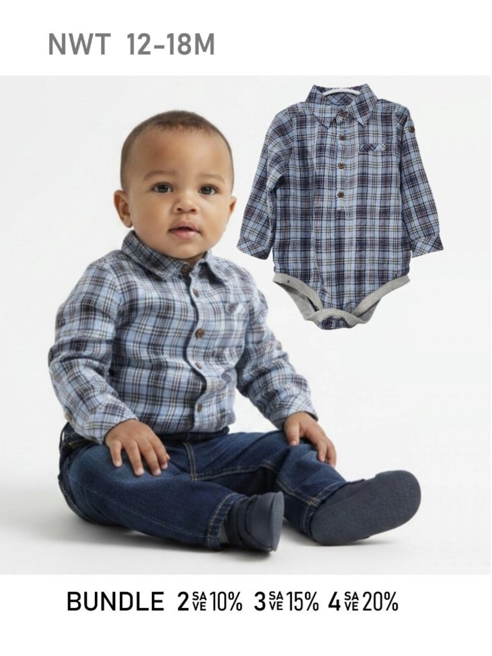 ME & HENRY Tartan Plaid Long Sleeve Bodysuit - Size 12/18m